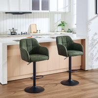 Upholstered Counter Height Stool, 360 Degree Swivel Bar Stool with Arms by Lark Manor