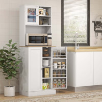 66.5" Pantry Cabinet With Microwave Stand, Freestanding Kitchen Storage Cabinet With Hutch, 8 Door Shelves, Adjustable Shelves, Food Pantry Cabinet Fo by Latitude Run