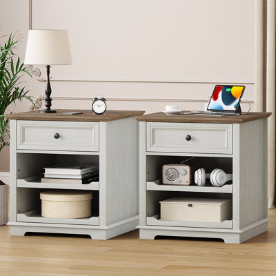 1 Drawer Sets Nightstands with Storage Tray and Built-in Charging Station by Loon Peak
