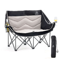 Oversized Folding Loveseat with Cup & Wine Holders – Portable Camping Chair by Wrought Studio