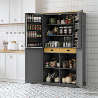 Freestanding Kitchen Pantry Large Cupboard Storage Cabinet With 2 Drawers by Lark Manor