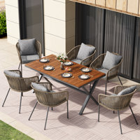 7 Pieces Patio Dining Set, All-Weather Outdoor Furniture Set with Dining Table and Chairs by Corrigan Studio