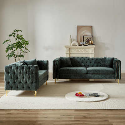 Modern Chenille Tufted Upholstered Sofa 2+3P Set by Rosdorf Park