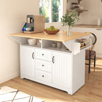 Lockable Rolling Kitchen Island With Drop Leaves, Power Ports, Racks And Drawers by Lark Manor