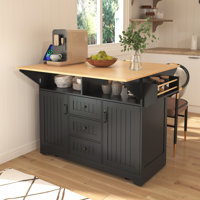 Lockable Rolling Kitchen Island With Drop Leaves, Power Ports, Racks And Drawers by Lark Manor