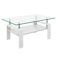 Glass Top Wood Coffee Table With Shelf by Wrought Studio