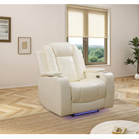 37" Breathing Leather Home Theater Power Recliner With Storage Armrest And Blue LED Lights by Wrought Studio