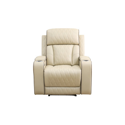 36" Breathing Leather Home Theater Power Recliner With Storage Armrest And Blue LED Lights by Wrought Studio