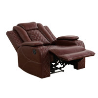 37" Wide Modern Breathable Leather Power Recliner with Storage Armrest and Blue LED Lights by Wrought Studio