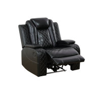 37" Wide Modern Breathable Leather Power Recliner with Storage Armrest and Blue LED Lights by Wrought Studio