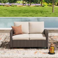 Outdoor Wicker Loveseat | All-Weather Durable for Patio/Balcony/Terrace | Modern Design with Cushions by Winston Porter