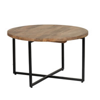 Abrams 31 Inch Round Wood Top Metal Base Coffee Table by 17 Stories