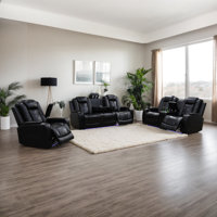 Raichelle Breathing Leather 3-Piece Living Room Recliner Sofa Set With LED,Wireless Charger,Arm Storage,Cupholders