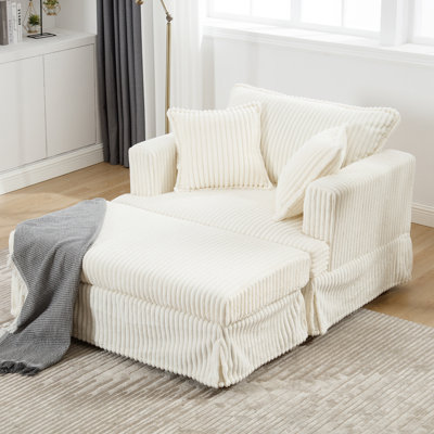 Tanaka Oversized Upholstered Indoor Chaise Lounge Chair with Ottoman, 2 Pillows by Ebern Designs