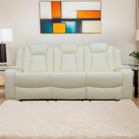 83" Breathable Leather Power Reclining Sofa with Wireless Chargers and Blue LED Light by Wrought Studio