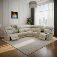 Alomar  3-Piece 211" Breathing Leather Living Room Recliner Sectional With LED, Wireless Charger by Latitude Run
