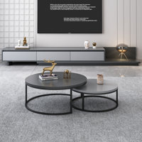 Banvra 2-piece Round Nesting Tables Modern Wood Gray & Black Round Nesting Coffee Table for Living Room by Luck Live
