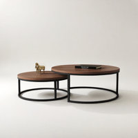 Banvra 2-piece Round Nesting Tables Modern Wood Gray & Black Round Nesting Coffee Table for Living Room by Luck Live