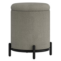 Modern Boucle Fabric Round Storage Ottoman - Black