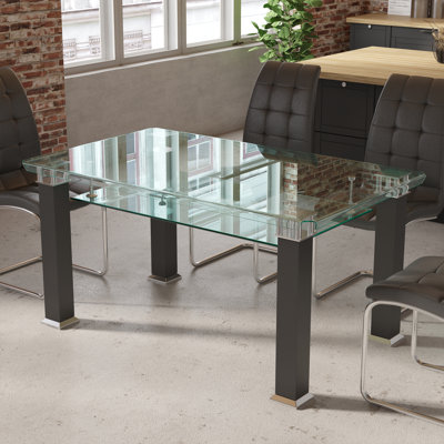 60"L Ralphe Modern Rectangular Glass Dining Table With Steel Legs by Ivy Bronx