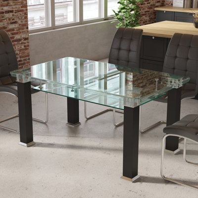 60"L Ralphe Modern Rectangular Glass Dining Table With Steel Legs by Ivy Bronx