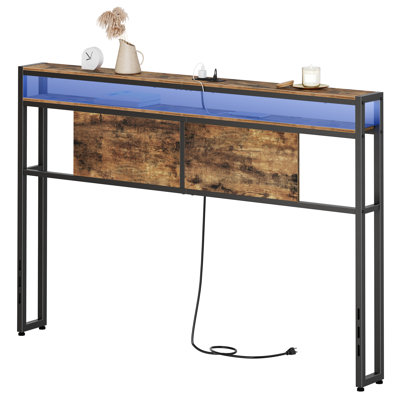 Lutske 40"H Metal Frame Headboard with LED Strip and Charging Station