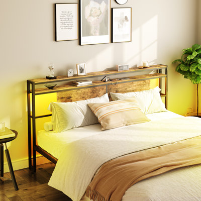 Lutske 40"H Metal Frame Headboard with LED Strip and Charging Station by Wrought Studio