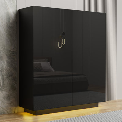 4-Door Armoire with High Gloss Finish and LED Lights by Latitude Run