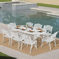 9-piece Outdoor Dining Set, All-weather Cast Aluminum Retro Patio Dining Set, Include 8 Chairs And An Oval Table With Umbrella Hole For B by Wildon Home