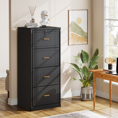 4-drawer File Cabinet, Vertical Filing Cabinet With Lock, Wood File Cabinet For Home Office by Latitude Run