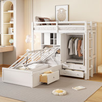 Karenda Bunk Bed Platform Bed With Wheels, Pine Wood And MDF by Harriet Bee