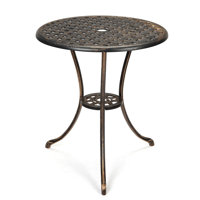 Patio Bistro Table, 24" Round Outdoor Coffee Table With 2" Umbrella Hole by Charlton Home