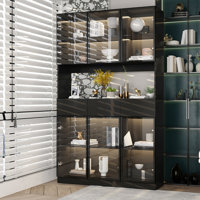 Multi-Compartment Glass Door Bookshelf With Tri-Color LED Lighting And Open Display Section by Ivy Bronx