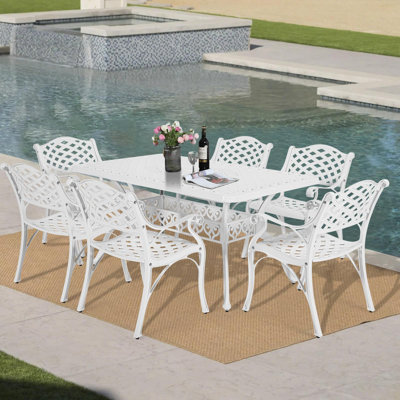 Canora Grey 7-piece Patio Furniture Dining Set, All-weather Retro Cast Aluminum Outdoor Conversation Set, Include 6 Chairs And A Rectangle Table With