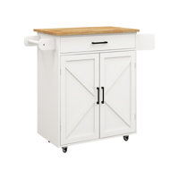 Kitchen Island Rolling Trolley Cart With Adjustable Shelves & Towel Rack & Seasoning Rack Rubber Wood Table Top-,island,coffee cart by Latitude Run
