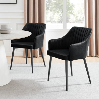 Cleother Faux Leather Dining Chairs -Bucket Tub Seat with Tapered Metal Legs and Vertical Stitching by East Urban Home