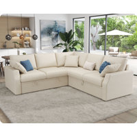 Sofa Bed, Sleeper Sofa With Storage Seat & Pull Out Bed , L Shape Sofa For Living Room, Linen by Latitude Run