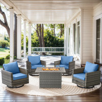 Kreda 4 - Person Outdoor Seating Group With 41" Fire Pit With Swivel Glide Chair And Cushions by Latitude Run