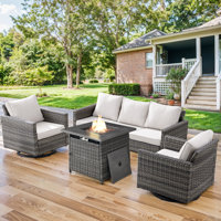 Hansencamp 5 - Person Outdoor Seating Group With Fire Pit With Swivel Glide Chair And Cushions by Latitude Run