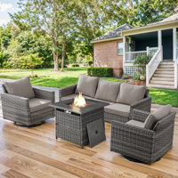 Hansencamp 5 - Person Outdoor Seating Group With Fire Pit With Swivel Glide Chair And Cushions by Latitude Run