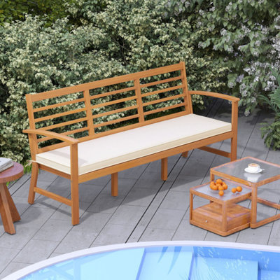 Patio 64 Inch Wood Bench With Seat Cushion And Slatted Seat For Backyard by Lark Manor