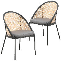 Lashelia Upholstered Dining Chairs In Vinyl With Wicker Backer And Stainless Steel Legs, Set Of 2 Lashelia by Latitude Run