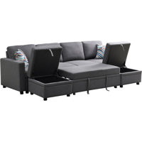 102" 6-Pieces Convertible Sofa Couch With Pull Out Bed And Storage by Latitude Run