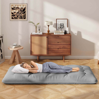 Futon Mattress Japanese Floor Sleeping Pad Washable Cover Carry Bag by Alwyn Home
