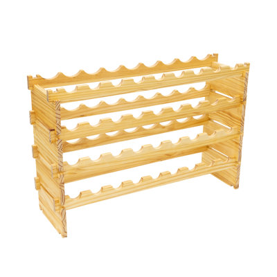 36 Bottle Stackable Modular Wine Rack, 4-Tier Solid Pine Wood Storage Rack by Rebrilliant