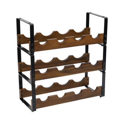 12 Bottle Rustic 3 Tier Stackable Wine Rack Freestanding Organizer by 17 Stories