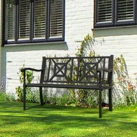 50" Outdoor Bench, Rustproof Metal Garden Bench with Ergonomic Backrest&Armrests