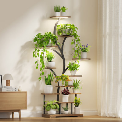 63" Tall Plant Stand Indoor with Grow Lights, Brown by 17 Stories