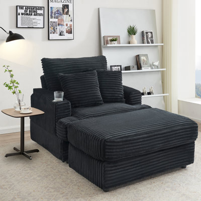 39" Wide Corduroy Upholstered Chaise Lounge Chair Accent Chair with Cup Holder for Living Room, Bedroom, Office by Latitude Run