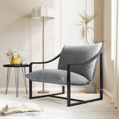 Modern Sling Accent Chair, Comfy Fabric Living Room Chairs With Heavy Duty Metal Frame, Lounge Reading Armchair by Ebern Designs